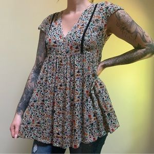 Vanessa Virginia ~ Floral Button Down Tunic Top